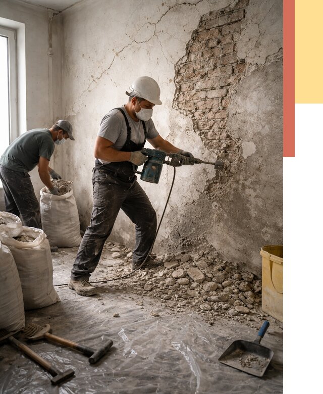 Демонтаж штукатурки со стен в Орле от 7289 руб/м² — быстро и недорого | ОТДЕЛОЧНИК-Орл