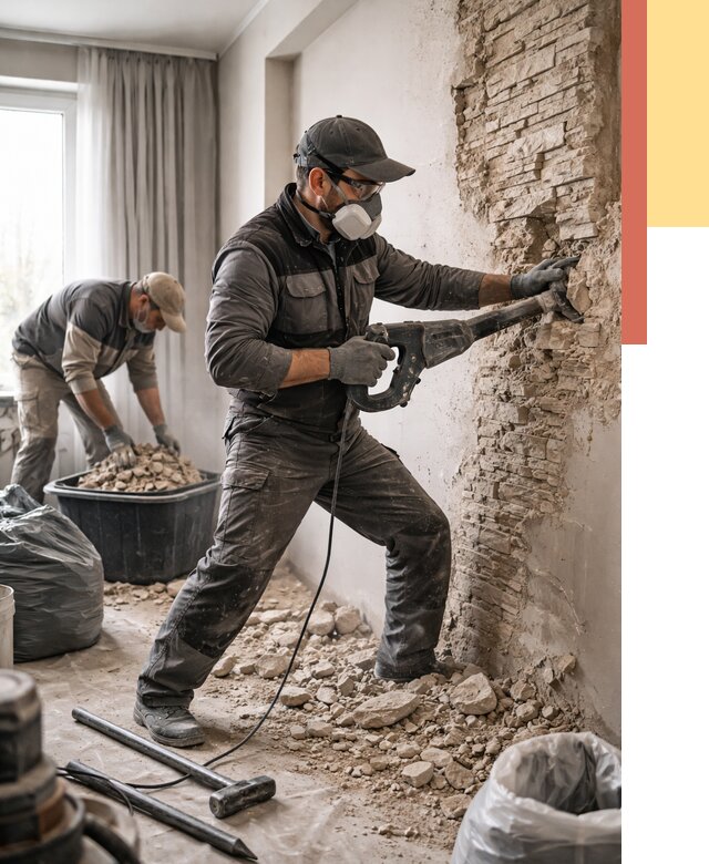 Демонтаж декоративного камня в Орле от 1468 руб/м² — быстро и недорого | ОТДЕЛОЧНИК-Орл