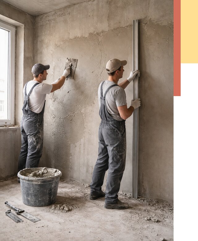 Штукатурка бетонных стен в Орле от 4556 руб/м² — качественно и быстро | ОТДЕЛОЧНИК-Орл