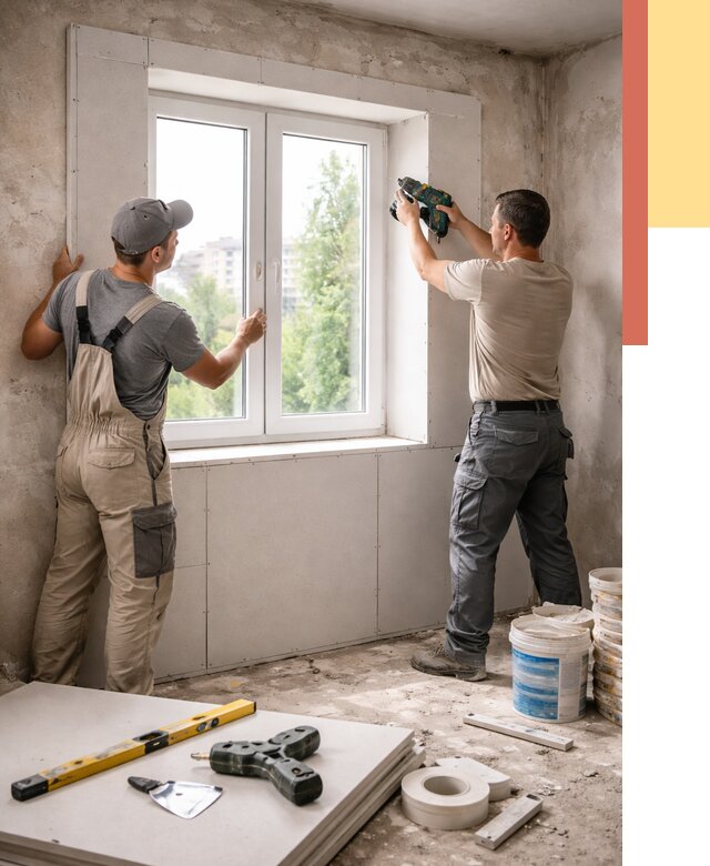 Монтаж откосов из гипсокартона в Орле от 4556 руб. под ключ | ОТДЕЛОЧНИК-Орл