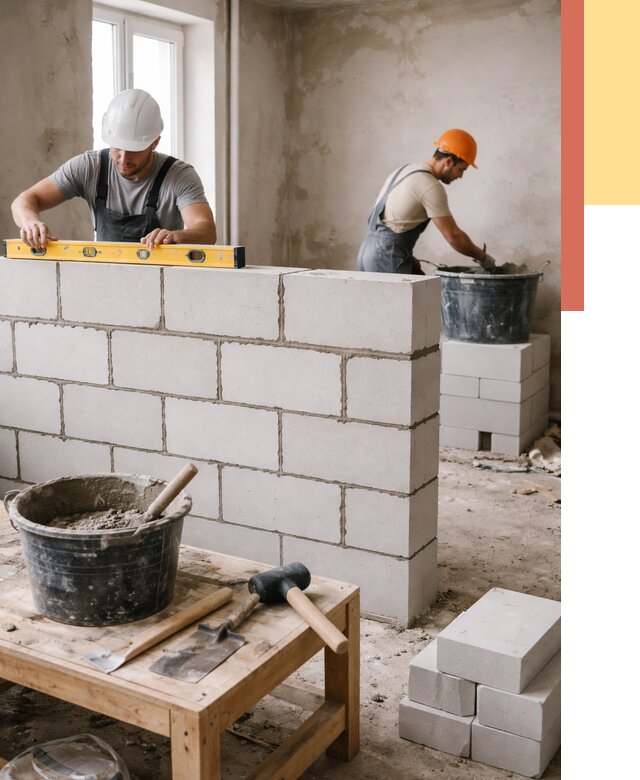 Кладка перегородок из газобетона в Орле от 3240 руб. под ключ | ОТДЕЛОЧНИК-Орл