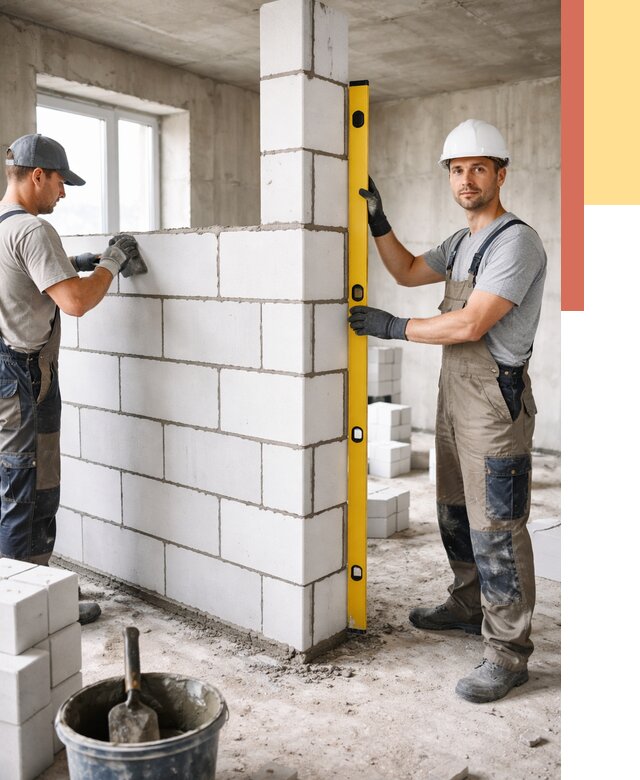 Кладка перегородок из пеноблока в Орле от 1822 руб. под ключ | ОТДЕЛОЧНИК-Орл