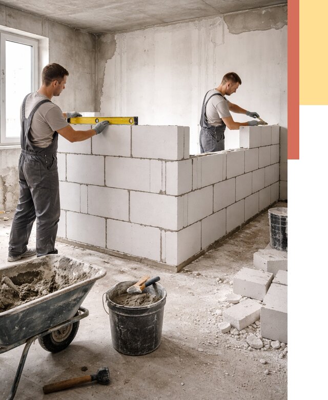 Кладка перегородок из ПГП в Орле от 2531 руб./м2 — монтаж и возведение под ключ | ОТДЕЛОЧНИК-Орл