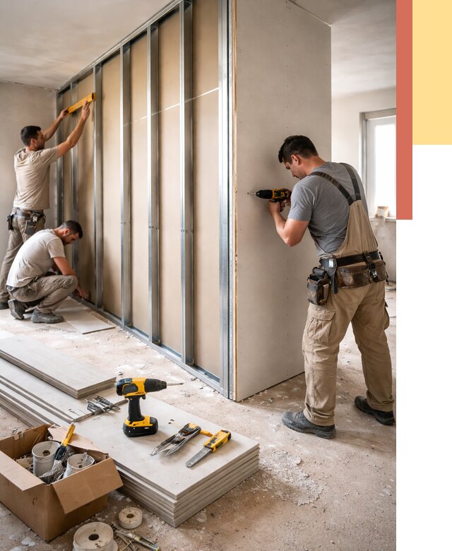 Монтаж однослойной перегородки из гипсокартона в Орле от 658 руб. | ОТДЕЛОЧНИК-Орл