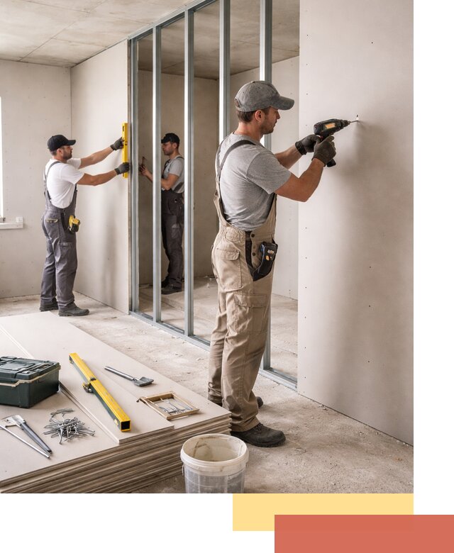 Однослойная перегородка из гипсокартона в Орле под ключ, монтаж и отделка