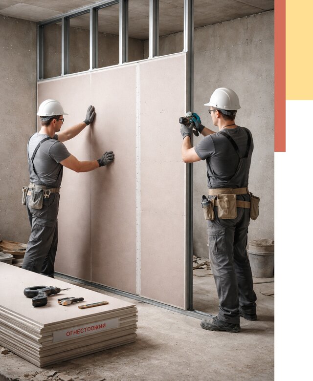 Перегородка из огнестойкого гипсокартона в Орле от 1873 руб. под ключ | ОТДЕЛОЧНИК-Орл