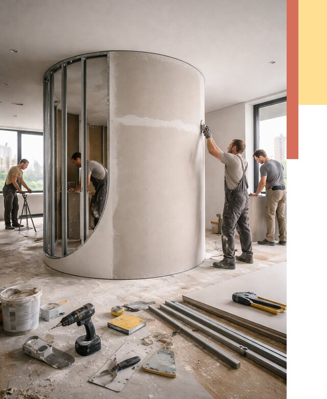 Радиусная перегородка из гипсокартона в Орле от 2936 руб. под ключ | ОТДЕЛОЧНИК-Орл