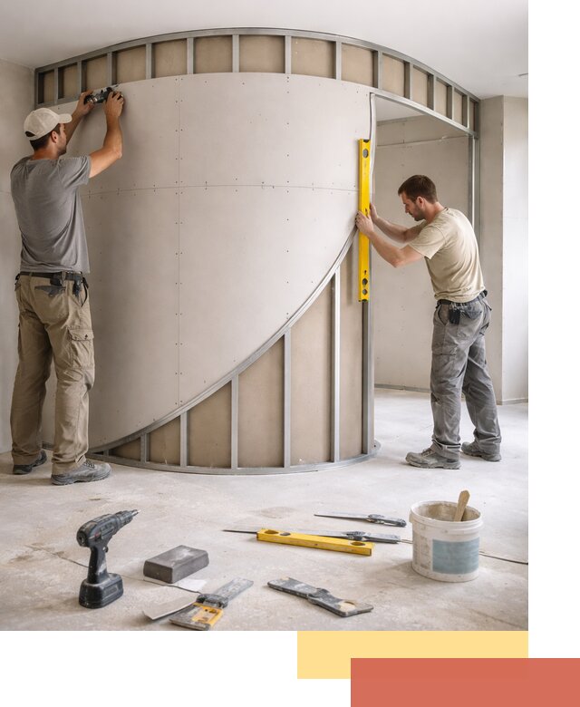 Радиусная перегородка из гипсокартона в Орле под ключ