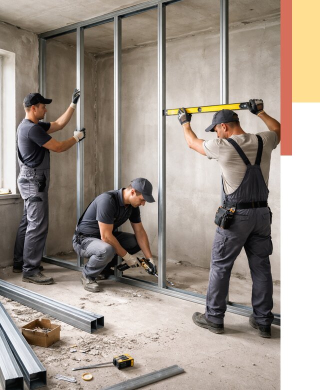 Монтаж каркаса перегородки из профиля в Орле от 759 руб. | ОТДЕЛОЧНИК-Орл