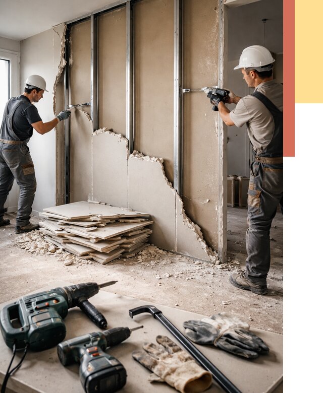 Демонтаж перегородки из гипсокартона в Орле от 1215 руб. быстро и недорого | ОТДЕЛОЧНИК-Орл