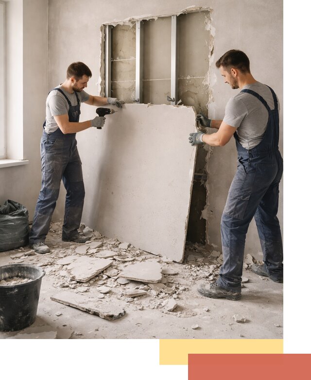 Демонтаж перегородки из гипсокартона в Орле быстрый и аккуратный