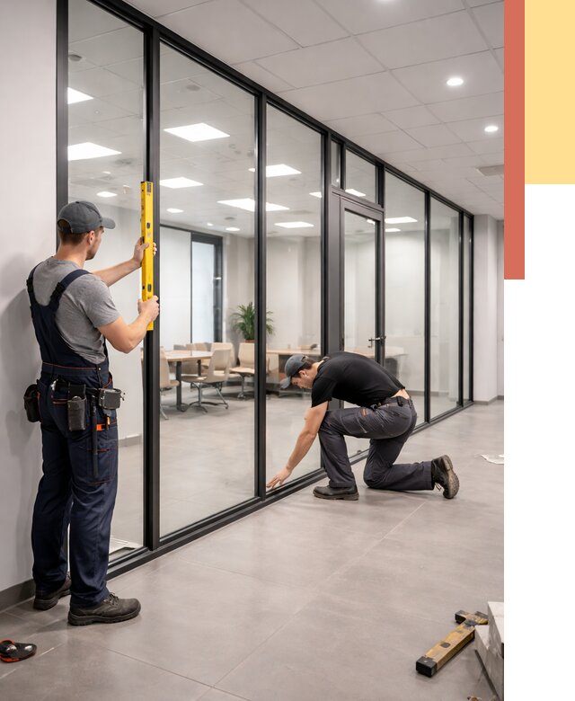 Каркасные стеклянные перегородки в Орле под ключ от 9314 руб. | ОТДЕЛОЧНИК-Орл