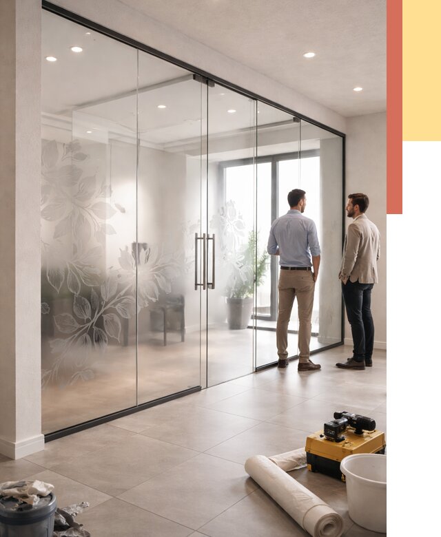 Стеклянные перегородки с рисунком в Орле от 12655 руб. монтаж и нанесение | ОТДЕЛОЧНИК-Орл