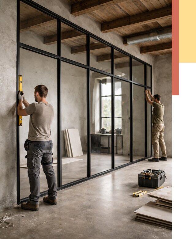 Стеклянные перегородки лофт в Орле от 10630 руб. под ключ | ОТДЕЛОЧНИК-Орл