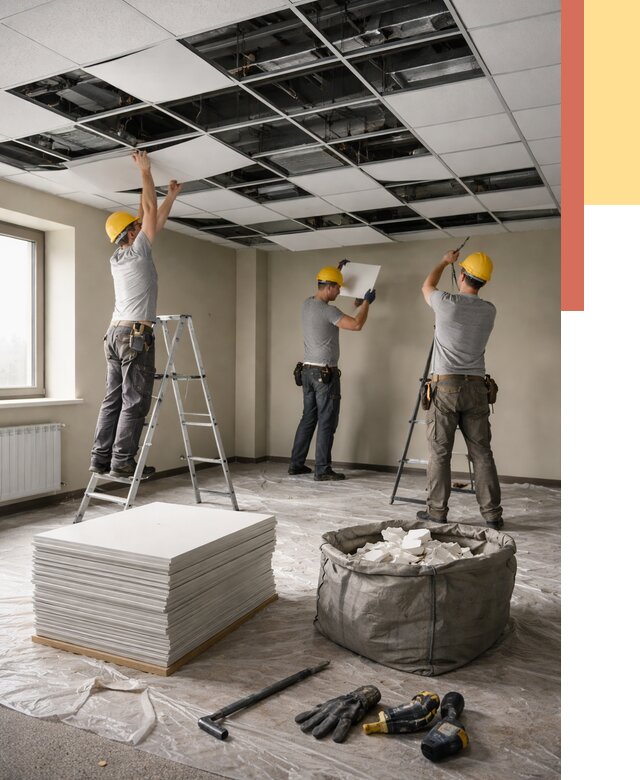 Демонтаж потолка Армстронг в Орле от 4556 руб. быстро и недорого | ОТДЕЛОЧНИК-Орл