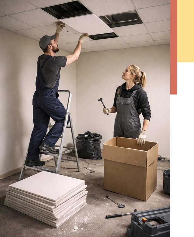 Демонтаж потолочной плитки в Орле от 4556 руб. быстро и недорого | ОТДЕЛОЧНИК-Орл