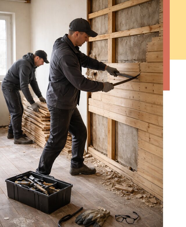 Демонтаж вагонки в Орле от 3847 руб/м2 — быстро и недорого | ОТДЕЛОЧНИК-Орл