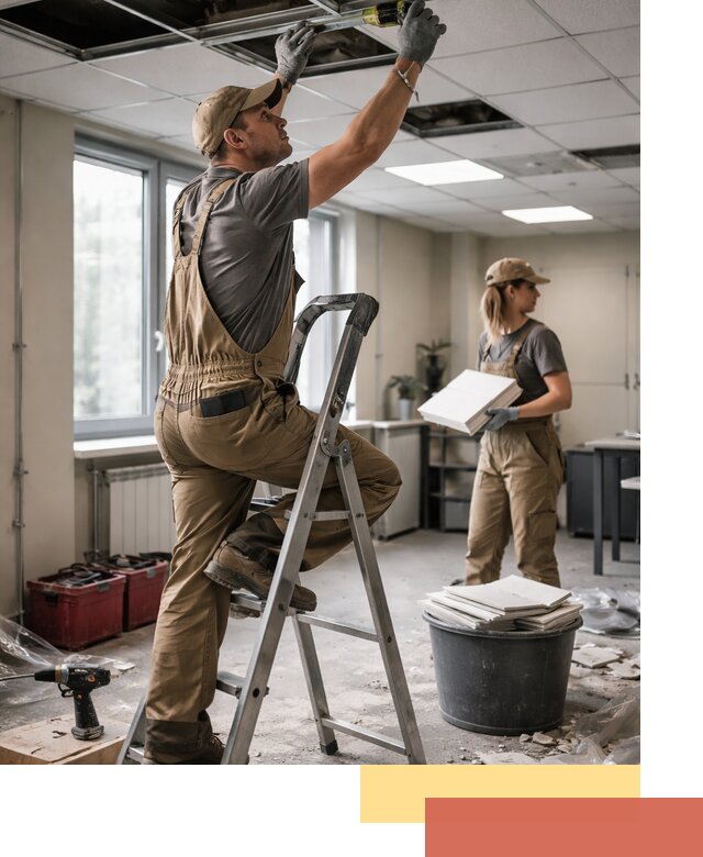 Ремонт потолка Армстронг и замена плит в Орле