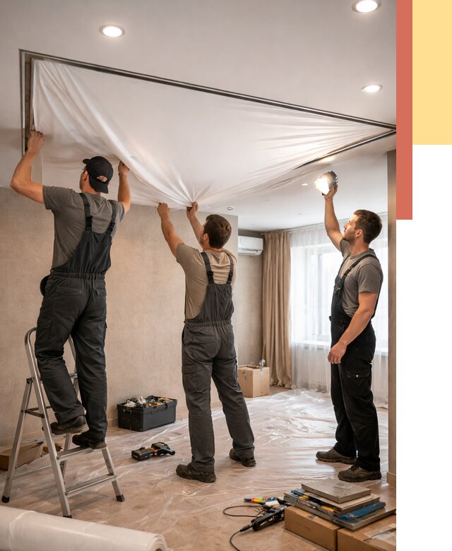 Монтаж ПВХ натяжного потолка в Орле от 3543 руб. под ключ | ОТДЕЛОЧНИК-Орл