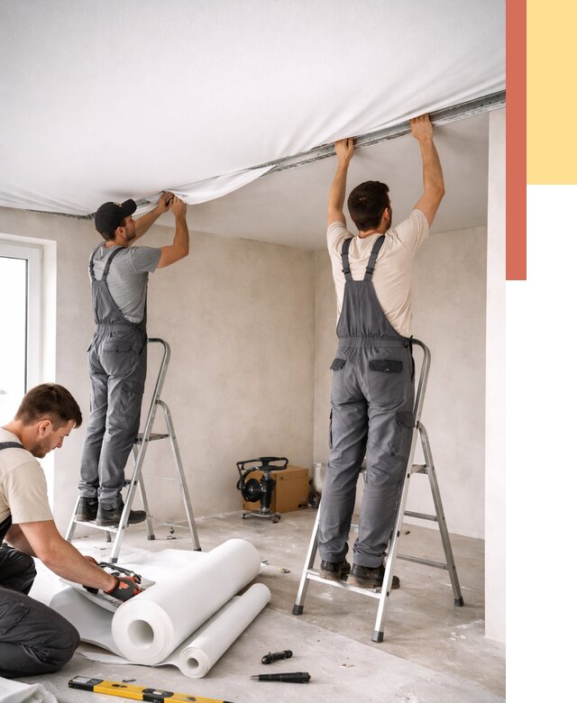 Монтаж тканевого натяжного потолка в Орле от 3543 руб. под ключ | ОТДЕЛОЧНИК-Орл