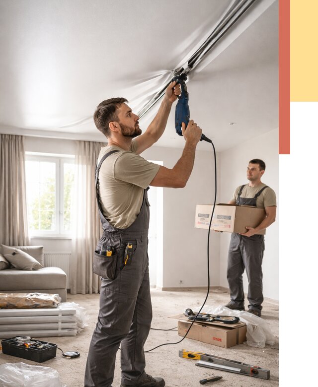 Монтаж сатинового натяжного потолка в Орле от 3543 руб. | Быстро, недорого — ОТДЕЛОЧНИК-Орл