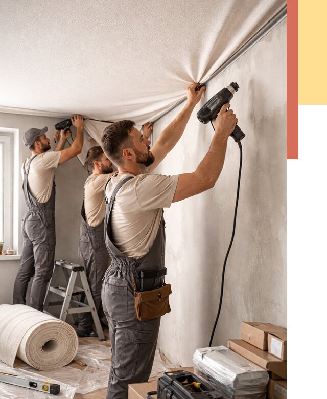 Монтаж фактурного натяжного потолка в Орле от 759 руб. — ОТДЕЛОЧНИК-Орл