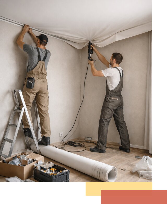 Монтаж цветного натяжного потолка в Орле за один день