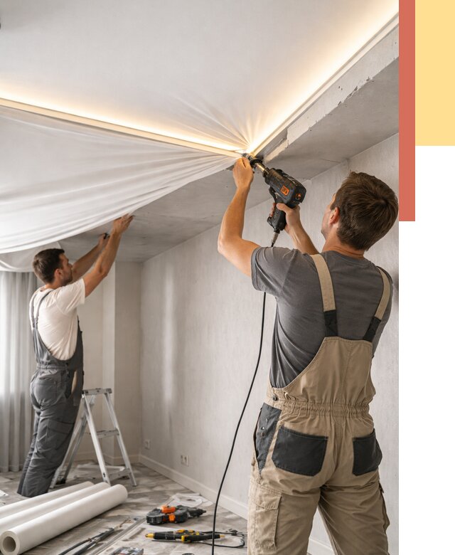 Монтаж натяжного потолка с подсветкой в Орле от 962 руб. | ОТДЕЛОЧНИК-Орл