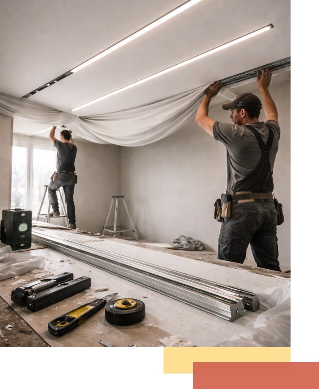 Монтаж натяжных потолков со световыми линиями в Орле