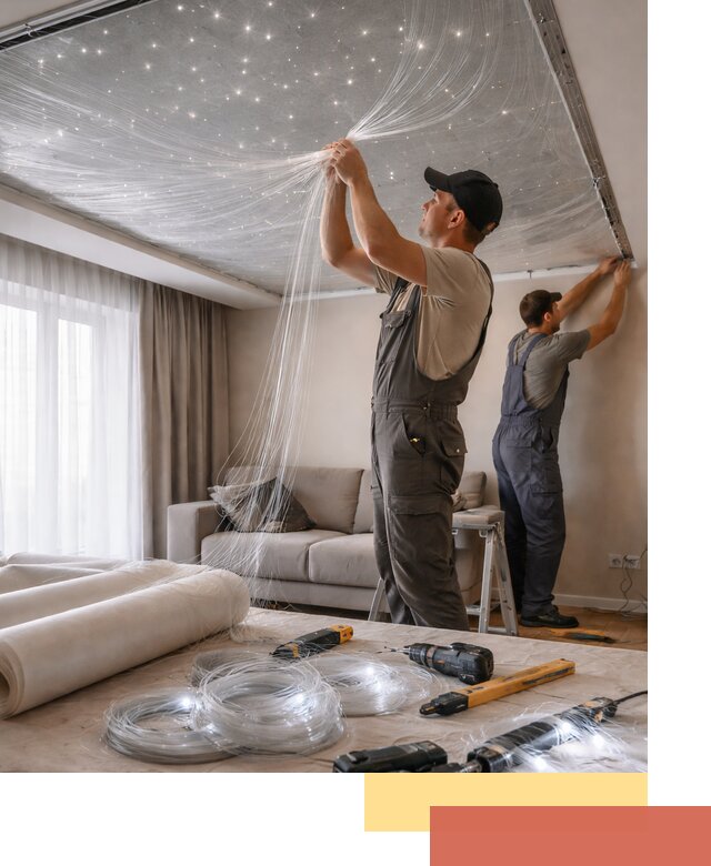 Монтаж натяжного потолка «Звездное небо» в Орле