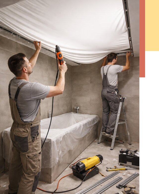 Монтаж натяжного потолка в ванной в Орле от 1215 руб. под ключ | ОТДЕЛОЧНИК-Орл