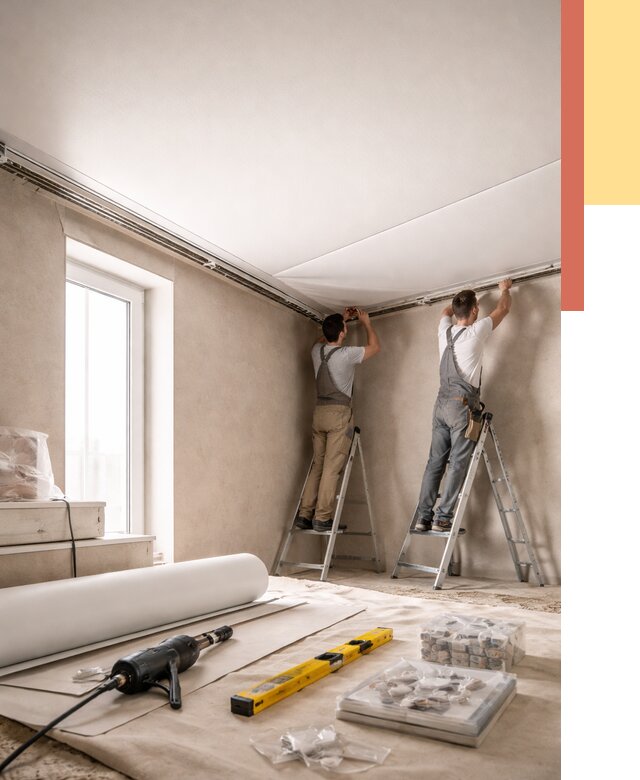 Монтаж натяжного потолка в спальне в Орле от 3847 руб. под ключ | ОТДЕЛОЧНИК-Орл