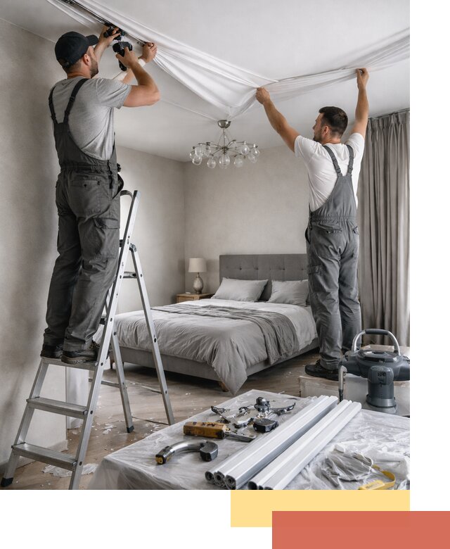 Монтаж натяжного потолка в спальне в Орле