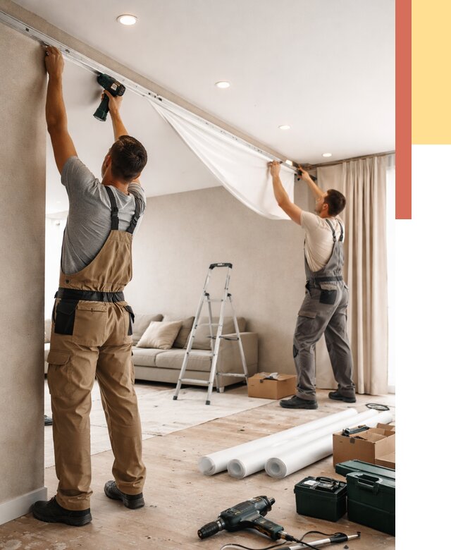 Монтаж натяжного потолка в гостиной в Орле от 557 руб. | ОТДЕЛОЧНИК-Орл