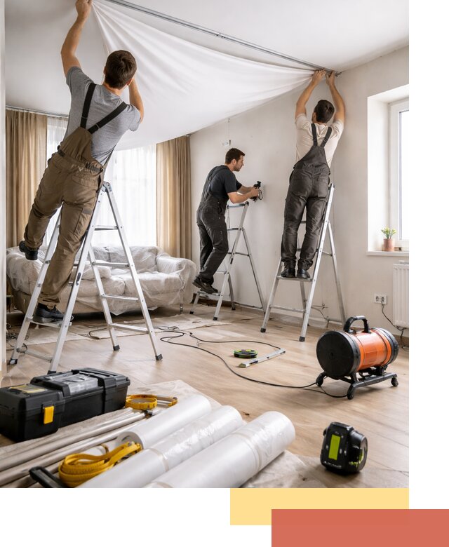 Монтаж натяжного потолка в гостиной в Орле