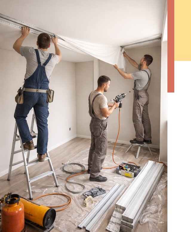 Монтаж натяжного потолка в студии в Орле от 5568 руб. — быстро и недорого | ОТДЕЛОЧНИК-Орл