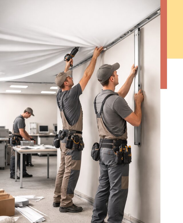 Монтаж натяжного потолка в офисе в Орле от 456 руб/м² — быстро и недорого | ОТДЕЛОЧНИК-Орл