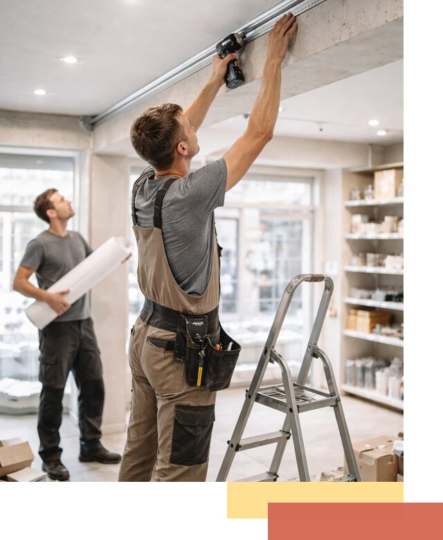 Монтаж натяжных потолков в магазине в Орле