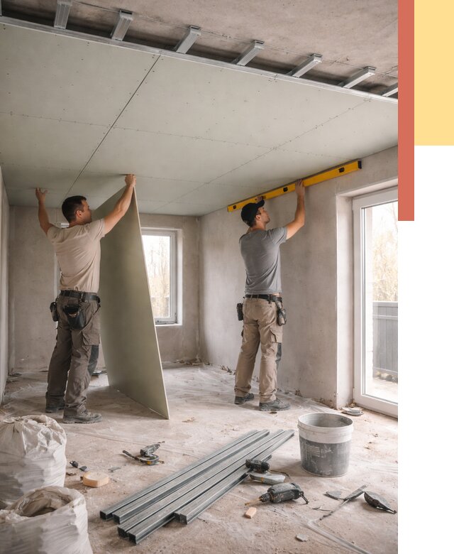 Одноуровневый потолок из гипсокартона в Орле от 759 руб. — монтаж под ключ | ОТДЕЛОЧНИК-Орл