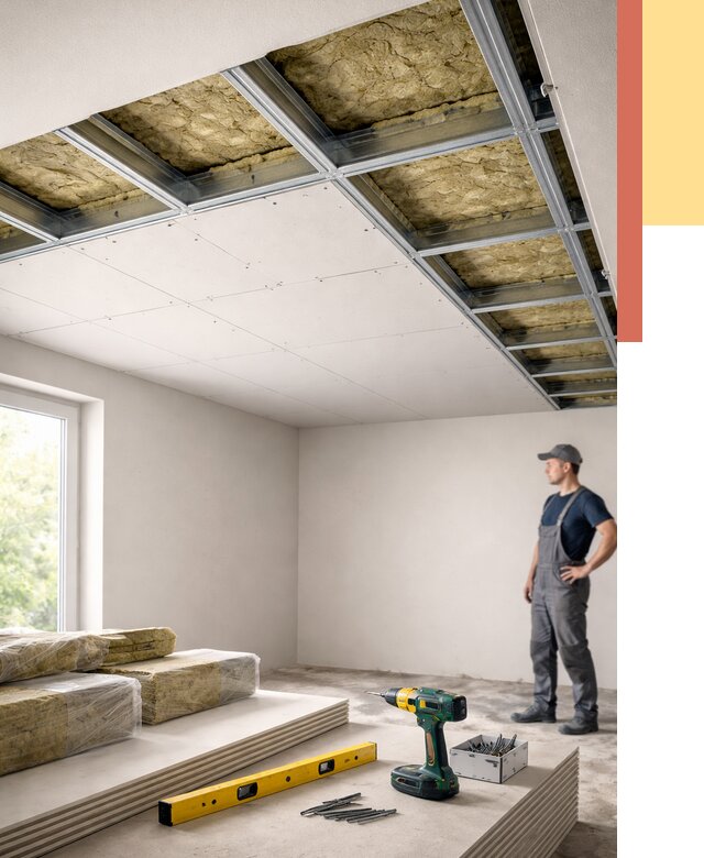 Звукоизоляция потолка ГКЛ в Орле от 962 руб. — монтаж под ключ | ОТДЕЛОЧНИК-Орл